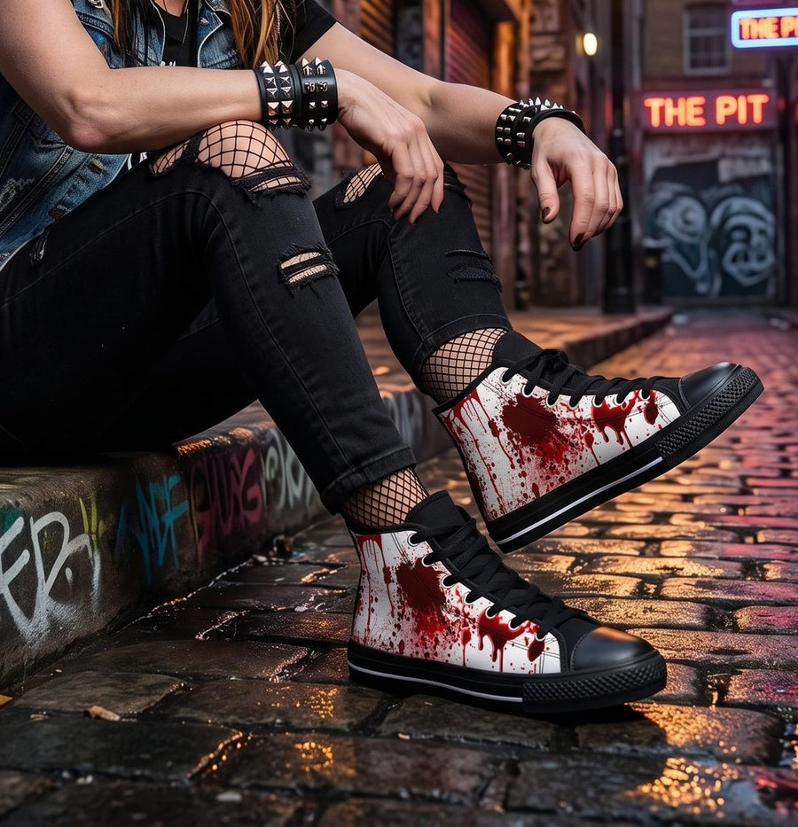 Gothic Horror High Top Sneakers, Gothic Blood Splatter Men's High Tops, Halloween Alt Fashion Gift