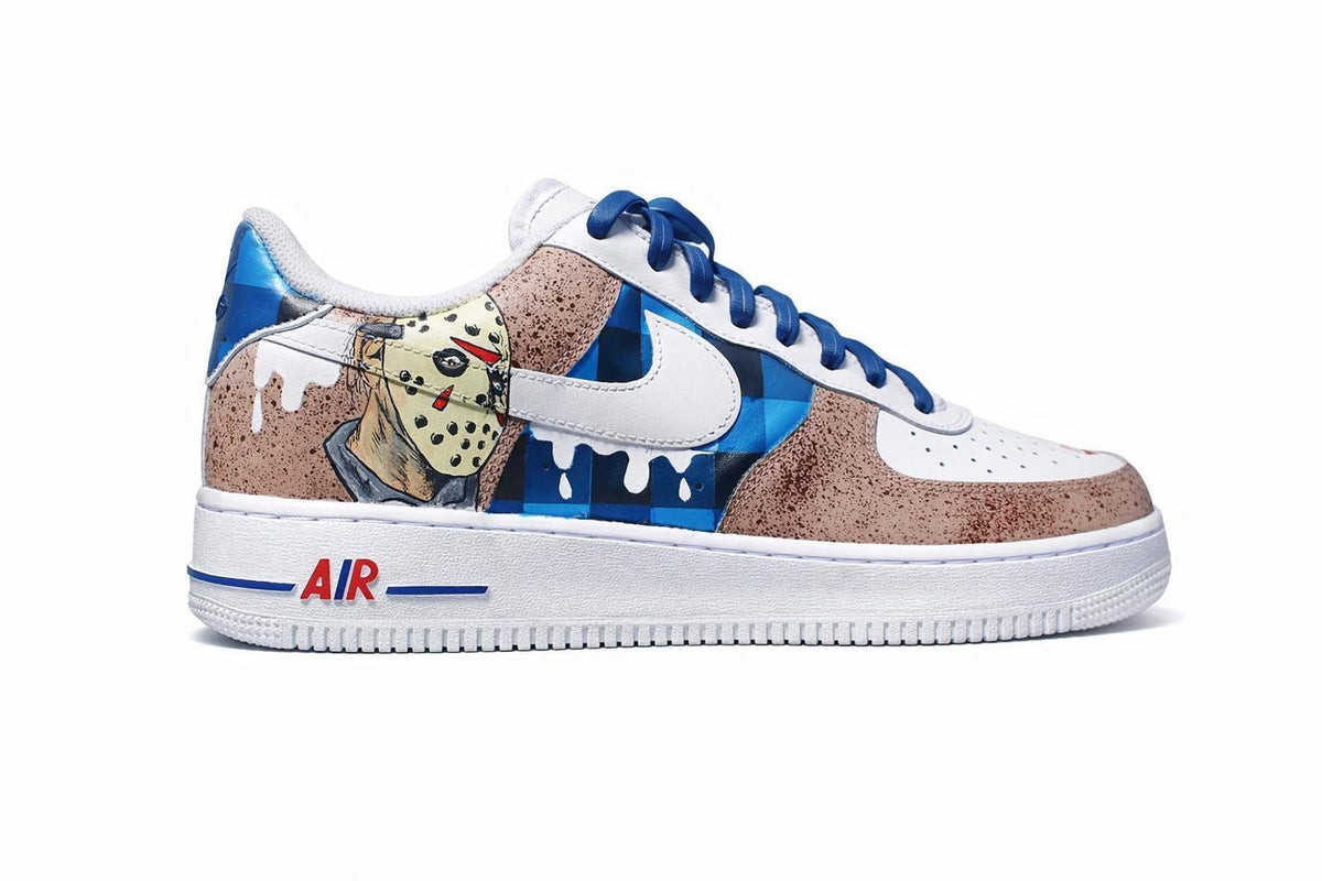 Custom Air Force 1 Horror Mask Sneakers | Hand Painted Slasher Style Shoes | Drip Effect AF1 | Halloween Streetwear Custom Kick