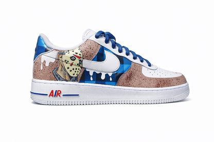 Custom Air Force 1 Horror Mask Sneakers | Hand Painted Slasher Style Shoes | Drip Effect AF1 | Halloween Streetwear Custom Kick