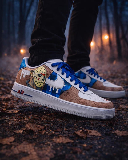 Custom Air Force 1 Horror Mask Sneakers | Hand Painted Slasher Style Shoes | Drip Effect AF1 | Halloween Streetwear Custom Kick