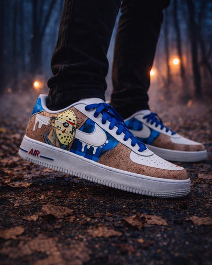 Custom Air Force 1 Horror Mask Sneakers | Hand Painted Slasher Style Shoes | Drip Effect AF1 | Halloween Streetwear Custom Kick