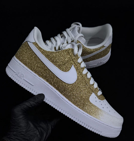 Custom Gold/White Glitter Air Force 1, Custom Glitter Air Force 1, Custom Air Force 1, Custom Gold Bottom Air Force 1, All Sizes Available
