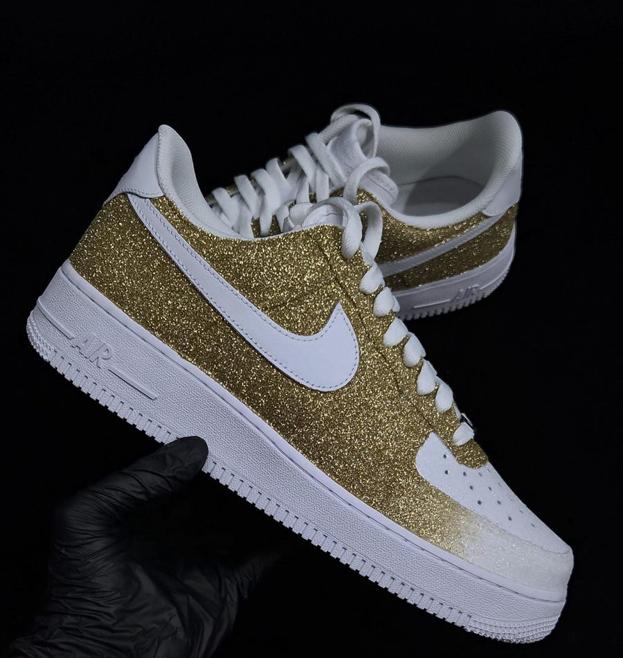 Custom Gold/White Glitter Air Force 1, Custom Glitter Air Force 1, Custom Air Force 1, Custom Gold Bottom Air Force 1, All Sizes Available