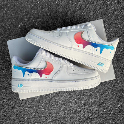 Custom Nike Air Force 1 Color Gradient with Drips and Rhinestones - Custom Sneaker - Hand-Painted Shoes - AF1