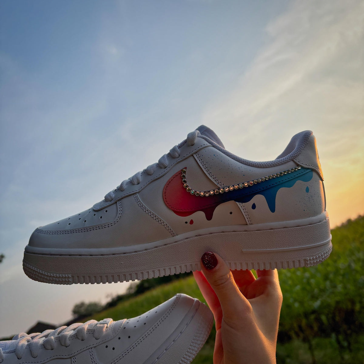 Custom Nike Air Force 1 Color Gradient with Drips and Rhinestones - Custom Sneaker - Hand-Painted Shoes - AF1