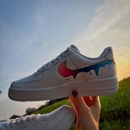 Custom Nike Air Force 1 Color Gradient with Drips and Rhinestones - Custom Sneaker - Hand-Painted Shoes - AF1