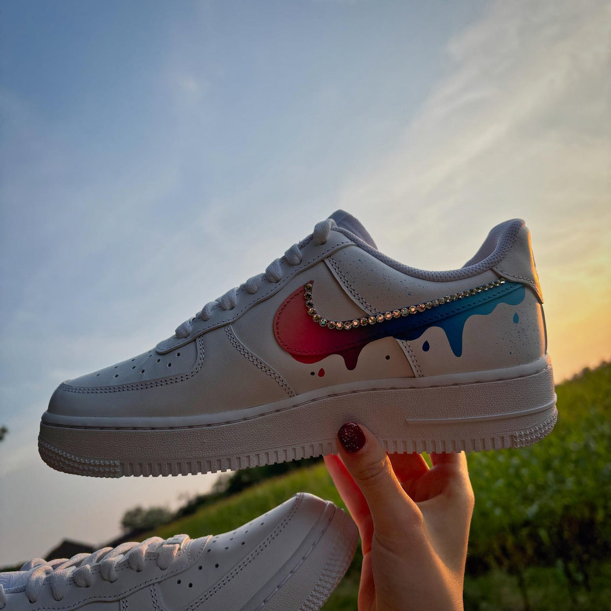Custom Nike Air Force 1 Color Gradient with Drips and Rhinestones - Custom Sneaker - Hand-Painted Shoes - AF1