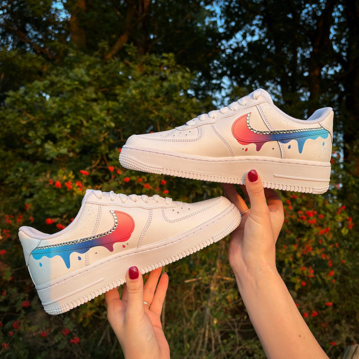 Custom Nike Air Force 1 Color Gradient with Drips and Rhinestones - Custom Sneaker - Hand-Painted Shoes - AF1
