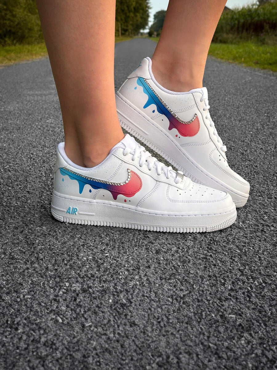 Custom Nike Air Force 1 Color Gradient with Drips and Rhinestones - Custom Sneaker - Hand-Painted Shoes - AF1
