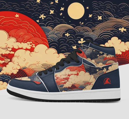 Custom Japanese High Top Sneakers, flower landscape, Funky Vine Design, clowed shoe