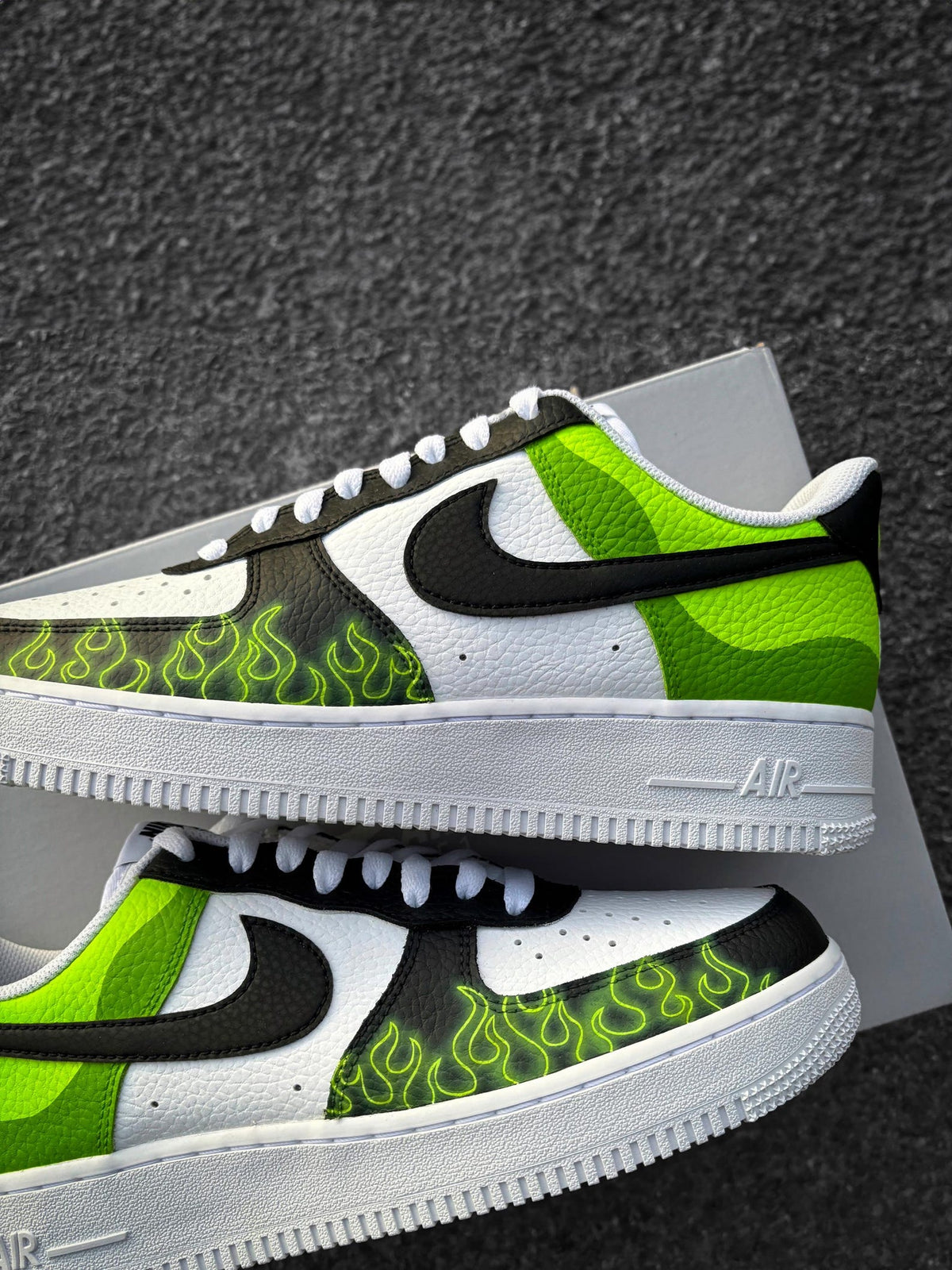 Nike Air Force 1 Black Green Flames - Custom Sneaker with Neon Green Flames - Hand-Painted Shoes - Cartoon Villain Inspired - Green AF1