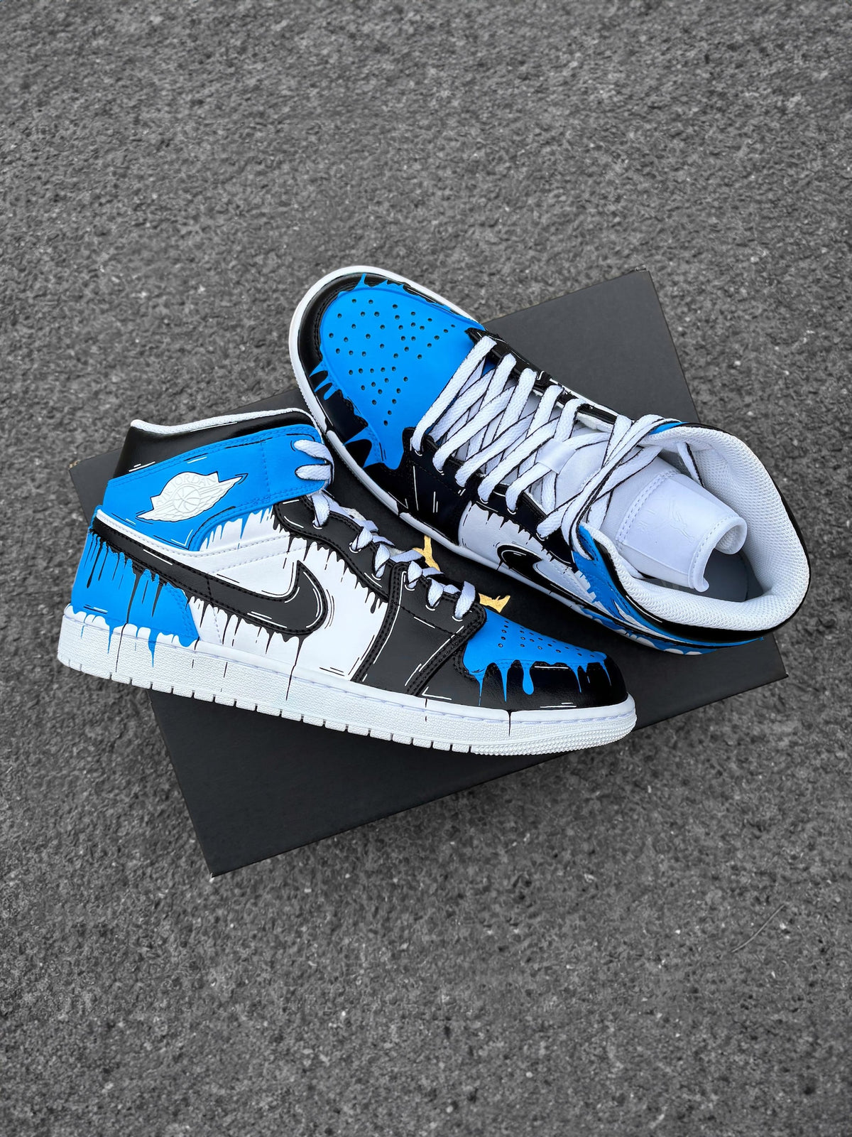 Custom Nike Air Jordan 1 Blue Comic Drip - Custom Sneaker Sunset with Palm Trees - Color Gradient - Hand-painted Shoes - Custom Jordan AJ1