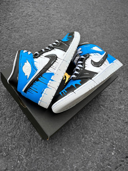 Custom Nike Air Jordan 1 Blue Comic Drip - Custom Sneaker Sunset with Palm Trees - Color Gradient - Hand-painted Shoes - Custom Jordan AJ1