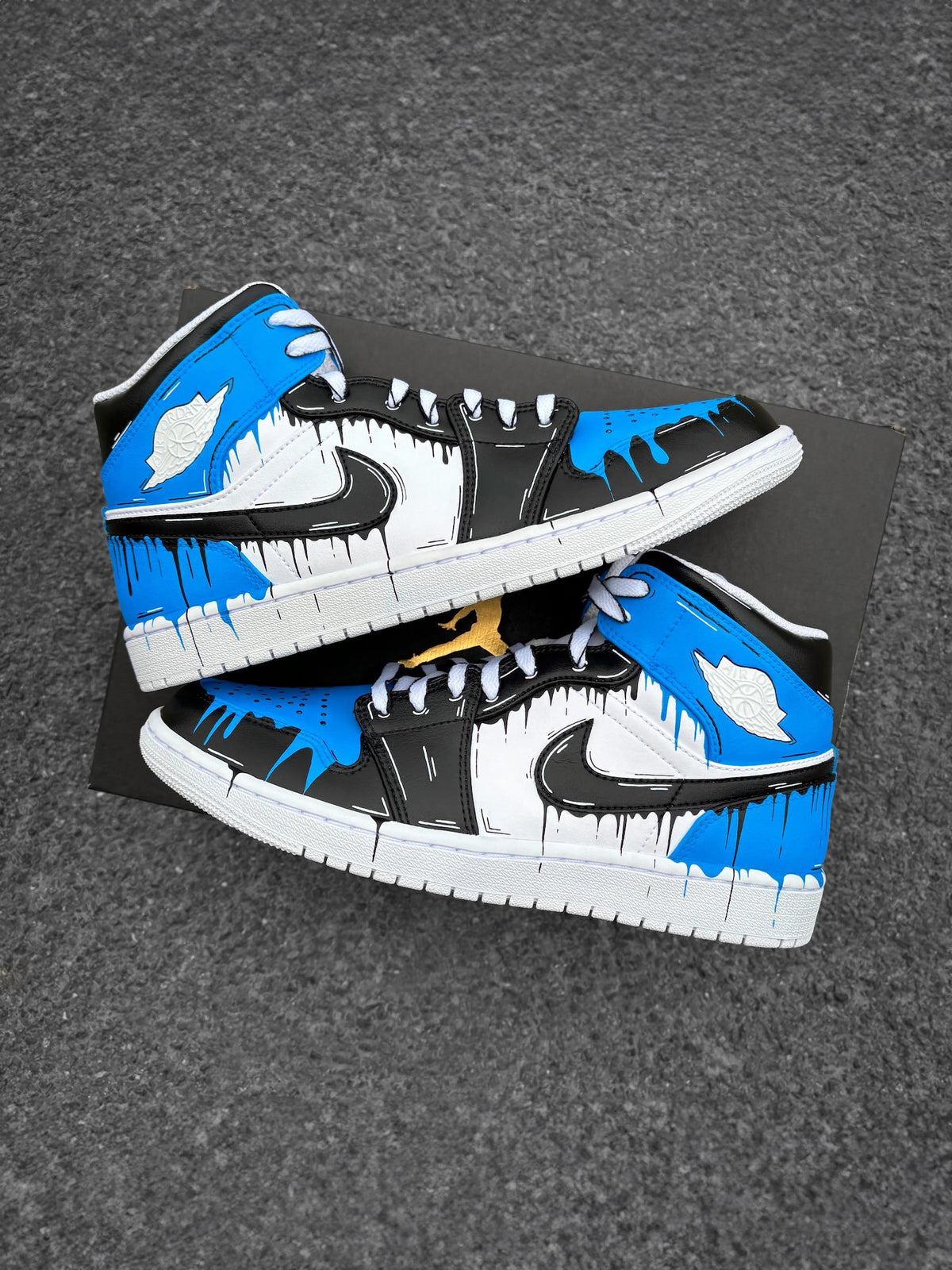 Custom Nike Air Jordan 1 Blue Comic Drip - Custom Sneaker Sunset with Palm Trees - Color Gradient - Hand-painted Shoes - Custom Jordan AJ1