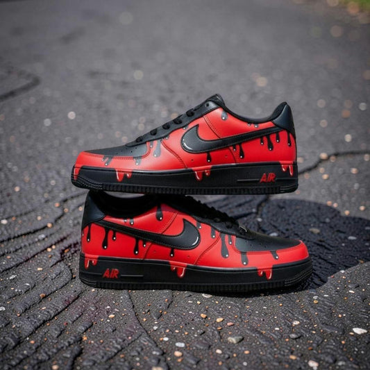 Custom Black Red Drip Air Force 1 Sneakers, Hand Painted Shoes
