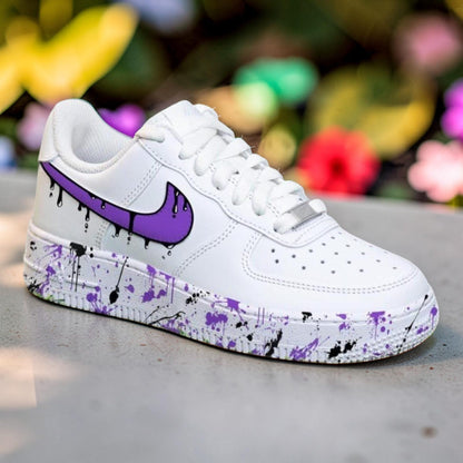 Purple Drip Splatter Custom Air Force 1 Sneakers – Hand Painted Streetwear AF1 Shoes