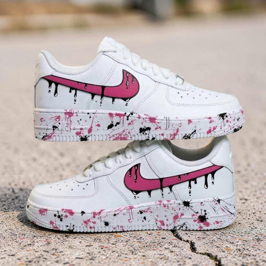 Pink Drip Splatter Custom Air Force 1 Sneakers – Hand Painted Streetwear AF1 Shoes