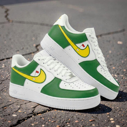 Custom Hand-Painted Green Yellow Golf AF1 Sneakers, Personalized Streetwear Shoes
