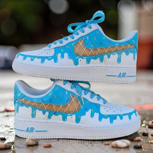 Custom Hand-Painted Ice Cream Drip AF1 Sneakers, Personalized Streetwear Shoes