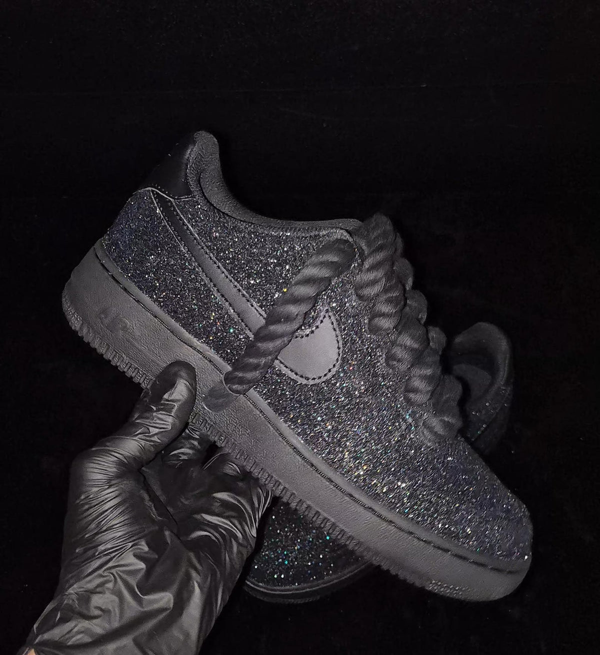 Custom Black Glitter Air Force 1, Custom Rope Laced Air Force 1, Custom Air Force 1, Custom Bling Air Force 1, All Sizes Available