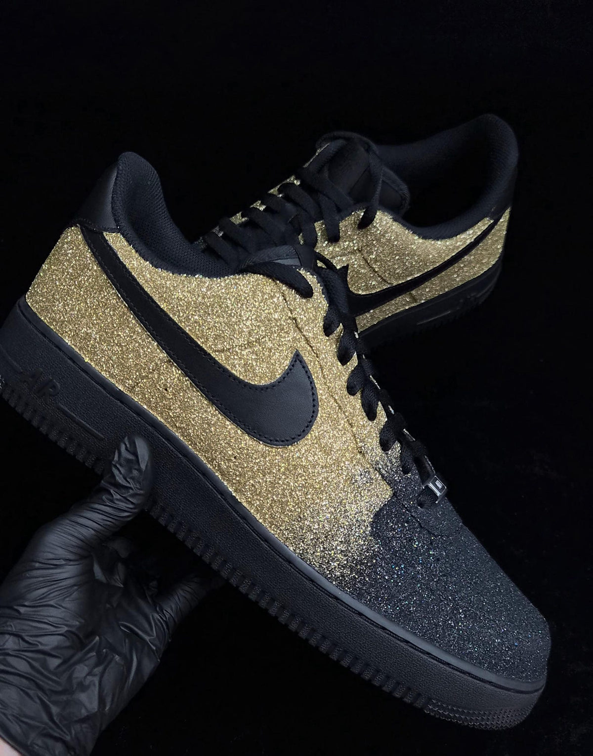 Custom Gold/Black Glitter Air Force 1, Custom Glitter Air Force 1, Custom Air Force 1, Custom Gold Bottom Air Force 1, All Sizes Available