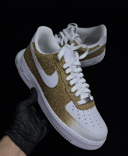Custom Gold/White Glitter Air Force 1, Custom Glitter Air Force 1, Custom Air Force 1, Custom Gold Bottom Air Force 1, All Sizes Available