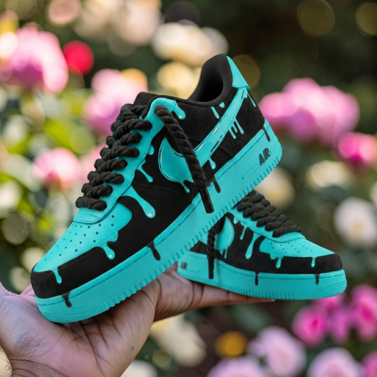 Custom Light Blue Drip Air Force 1 Sneakers, Hand-Painted AF1 Shoes