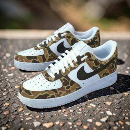 Custom Air Force 1 Camo Sneakers, AF1 Duck Camouflage Shoes, Hand Painted Streetwear Sneakers, Military Style Gift