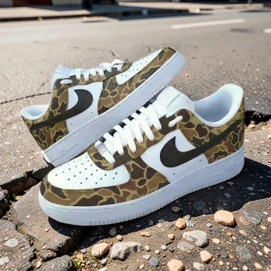 Custom Air Force 1 Camo Sneakers, AF1 Duck Camouflage Shoes, Hand Painted Streetwear Sneakers, Military Style Gift