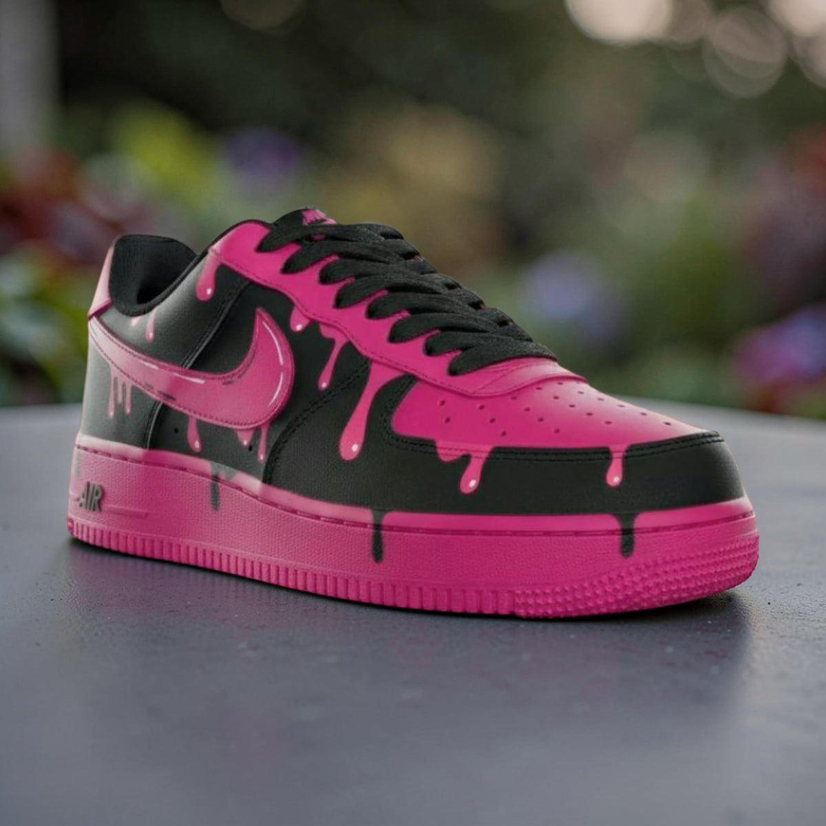 Custom Air Force 1 Pink Drip Sneakers, AF1 Black and Pink Melt Shoes, Hand Painted Streetwear Sneaker Gift for Women
