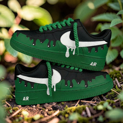 Custom Air Force 1 Drip Sneakers Green Black AF1 Shoes, Hand Painted Streetwear Sneakers, Sneakerhead Gift