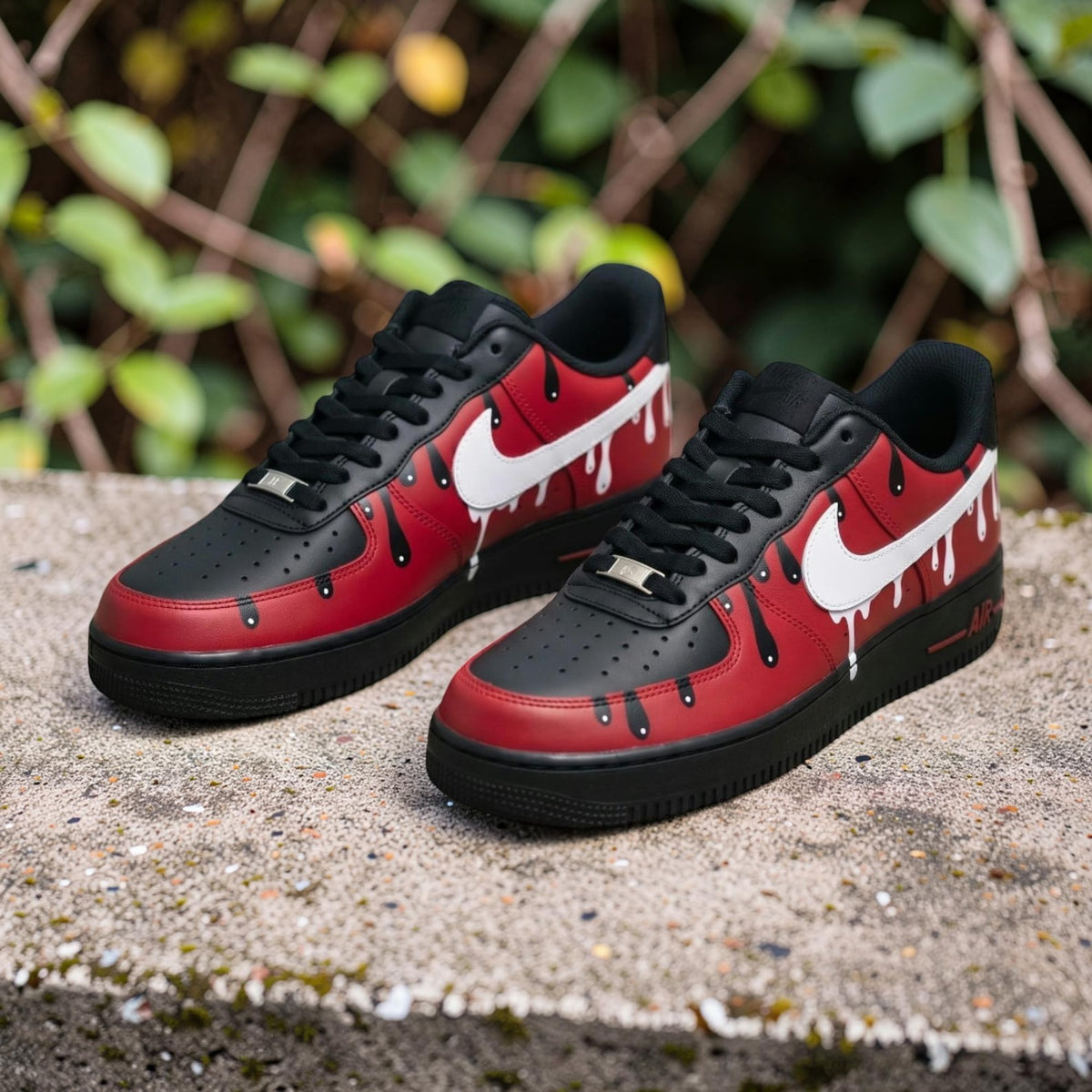 Custom Air Force 1 Red Black Drip Sneakers, Hand Painted AF1 Low Top Shoes, Streetwear Sneakerhead Gift