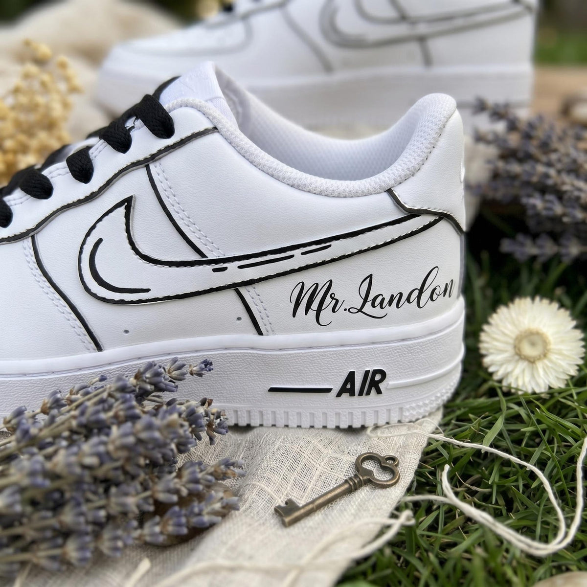 Custom Sneakers for Bridal/Groom | Black Line Art Hand-Painted Wedding Sneakers, Personalized with Name & Wedding Date