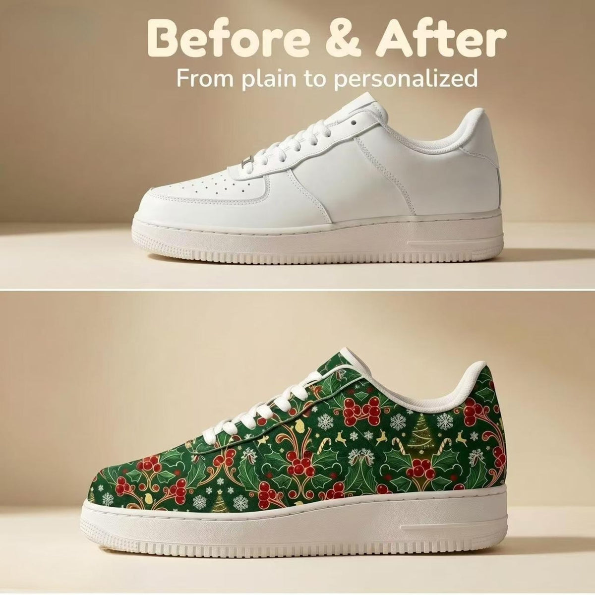 Custom Christmas Photo Sneakers, Personalized Unisex Lace Up Trainers