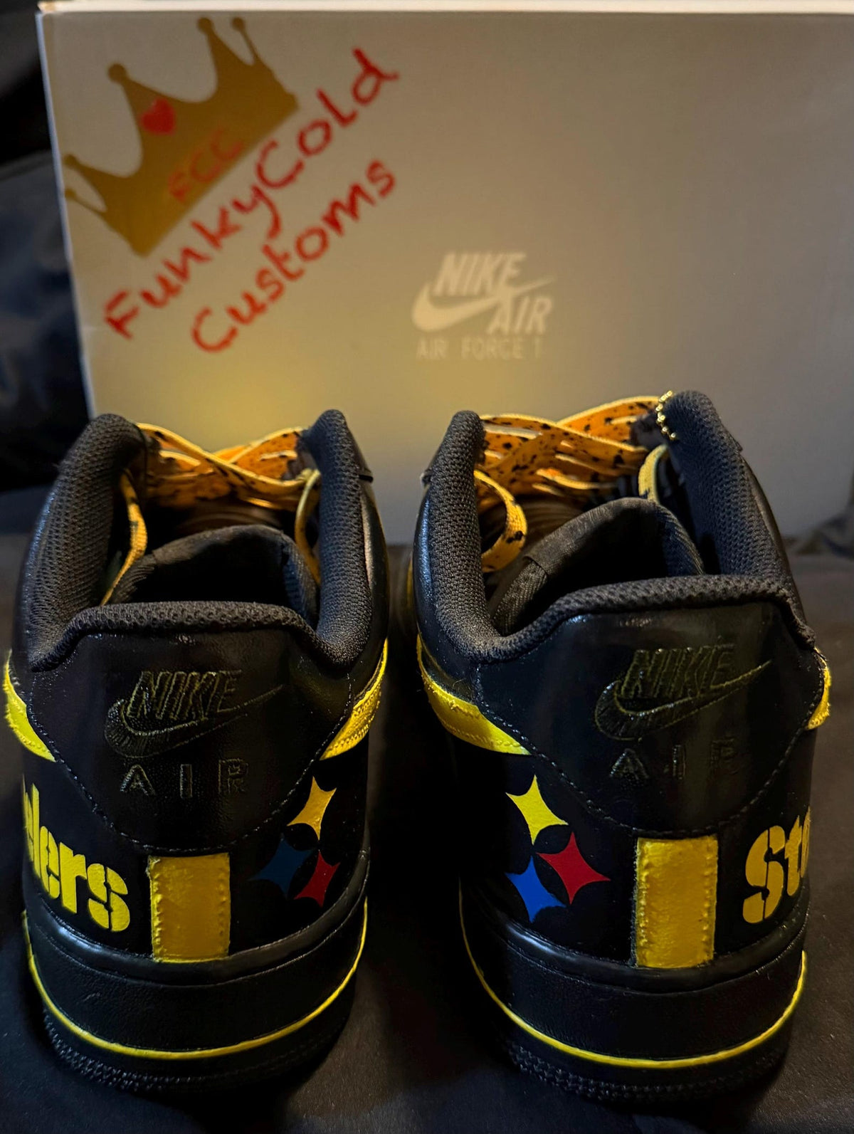 Custom Hand-Painted Team Sports Street wear Pitssburg Steelers AF1’s (Free crease Guard Included).