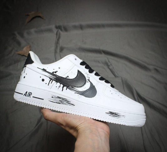 Custom Air force one Handpainted anime style sneakers cartoon sneakers white and black double logot design for streetwear lovers cartoon af1