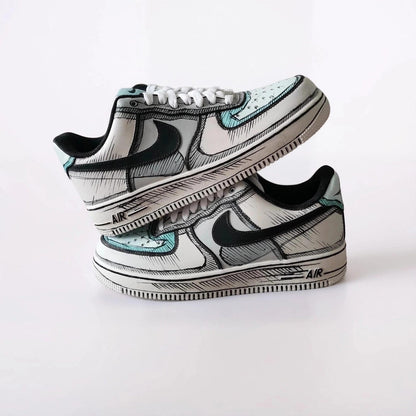 Custom White Sneakers Cartoon – Hand Painted Comic Book Style Shoes, 2D Illustration AF1, Unique Painted Sneakers Gift