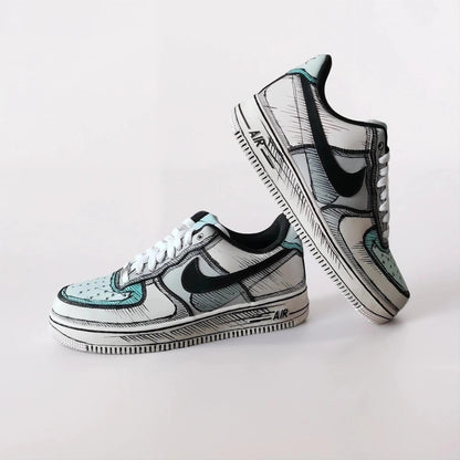 Custom White Sneakers Cartoon – Hand Painted Comic Book Style Shoes, 2D Illustration AF1, Unique Painted Sneakers Gift