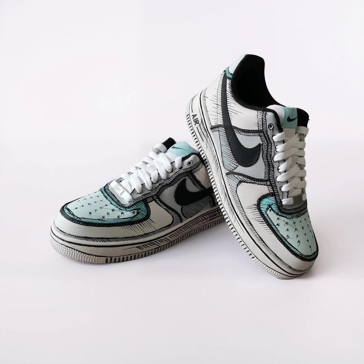 Custom White Sneakers Cartoon – Hand Painted Comic Book Style Shoes, 2D Illustration AF1, Unique Painted Sneakers Gift