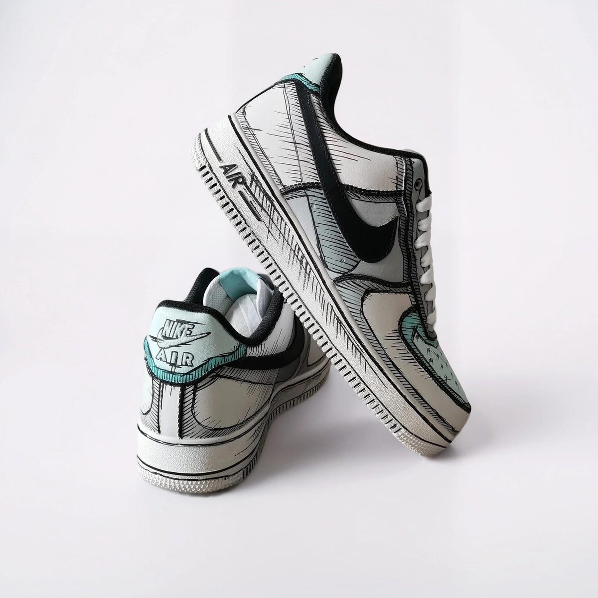 Custom White Sneakers Cartoon – Hand Painted Comic Book Style Shoes, 2D Illustration AF1, Unique Painted Sneakers Gift