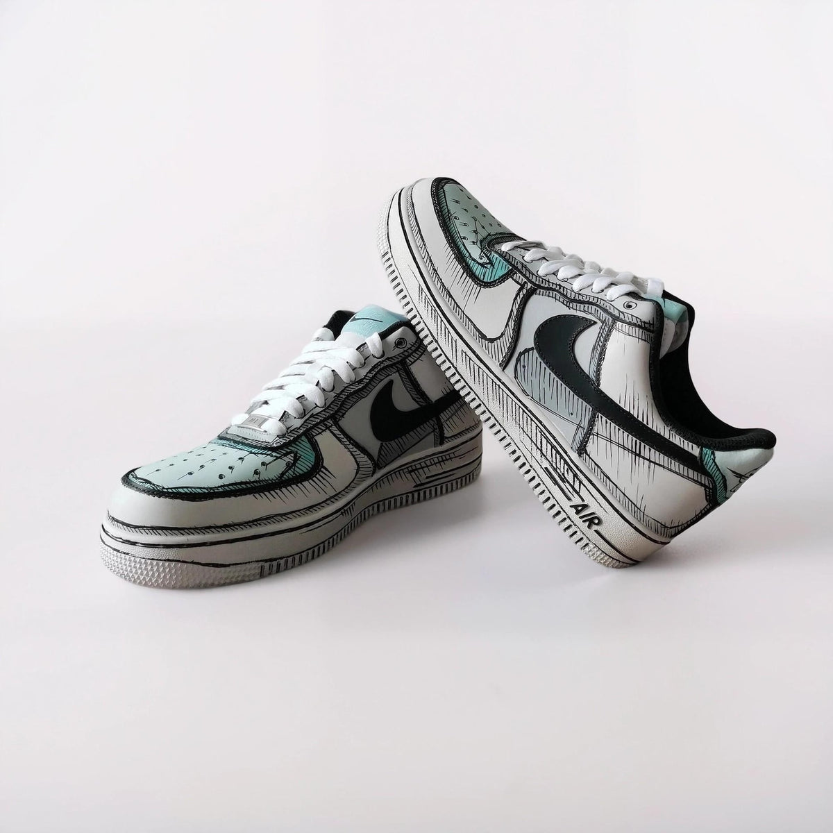 Custom White Sneakers Cartoon – Hand Painted Comic Book Style Shoes, 2D Illustration AF1, Unique Painted Sneakers Gift
