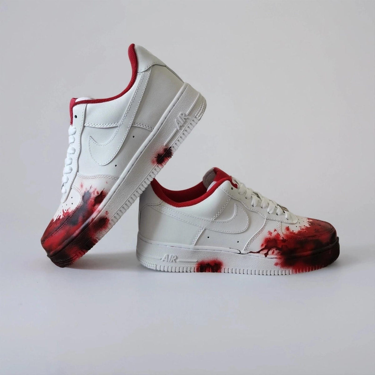 Hand-painted Sneakers with a splash effect - Custom-made white with red acrylic paint splashes, a unique street shoe for Him and for Her