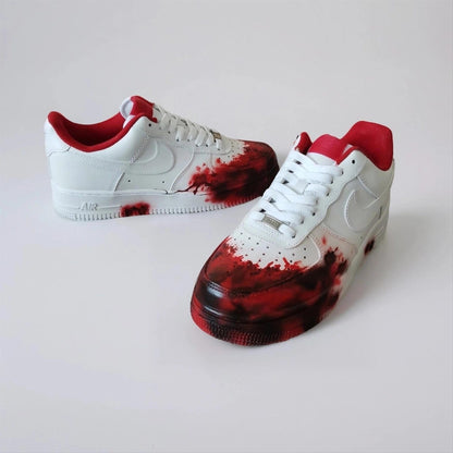 Hand-painted Sneakers with a splash effect - Custom-made white with red acrylic paint splashes, a unique street shoe for Him and for Her