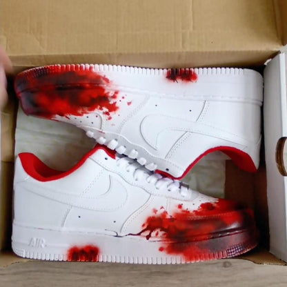 Hand-painted Sneakers with a splash effect - Custom-made white with red acrylic paint splashes, a unique street shoe for Him and for Her