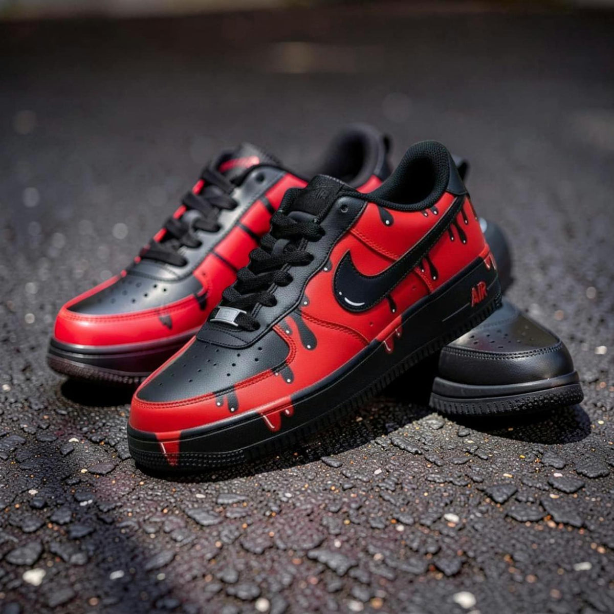 Custom Black Red Drip Air Force 1 Sneakers, Hand Painted Shoes