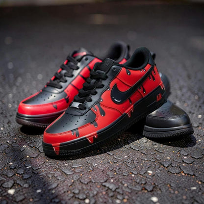 Custom Black Red Drip Air Force 1 Sneakers, Hand Painted Shoes