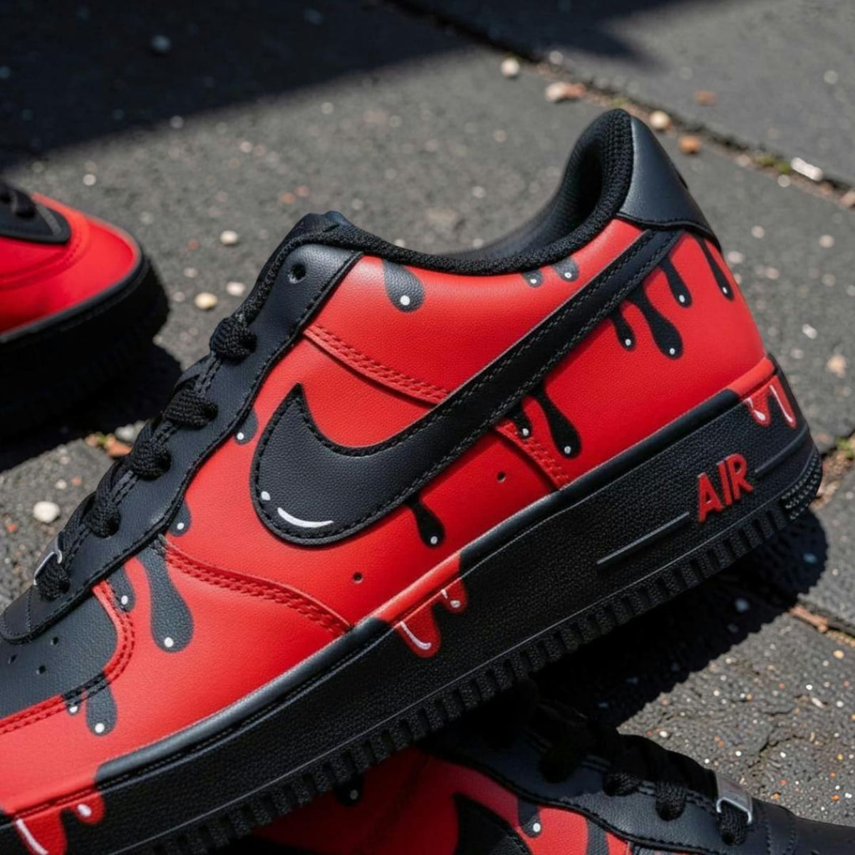 Custom Black Red Drip Air Force 1 Sneakers, Hand Painted Shoes