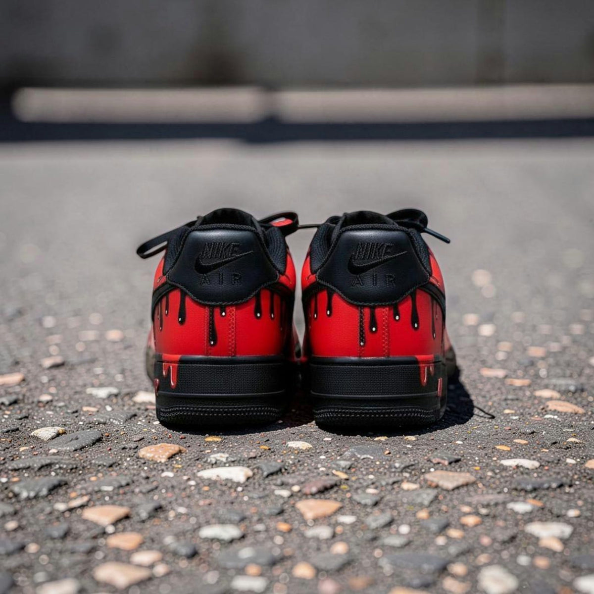 Custom Black Red Drip Air Force 1 Sneakers, Hand Painted Shoes