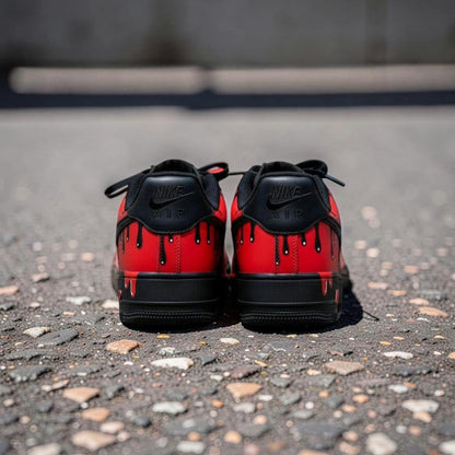 Custom Black Red Drip Air Force 1 Sneakers, Hand Painted Shoes