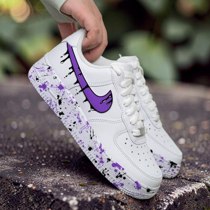 Purple Drip Splatter Custom Air Force 1 Sneakers – Hand Painted Streetwear AF1 Shoes